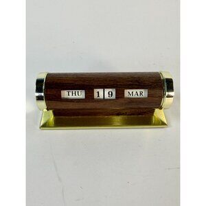 Vintage Park Sherman Wood & Brass Perpetual Desk Calendar Mid Century Style MCM
